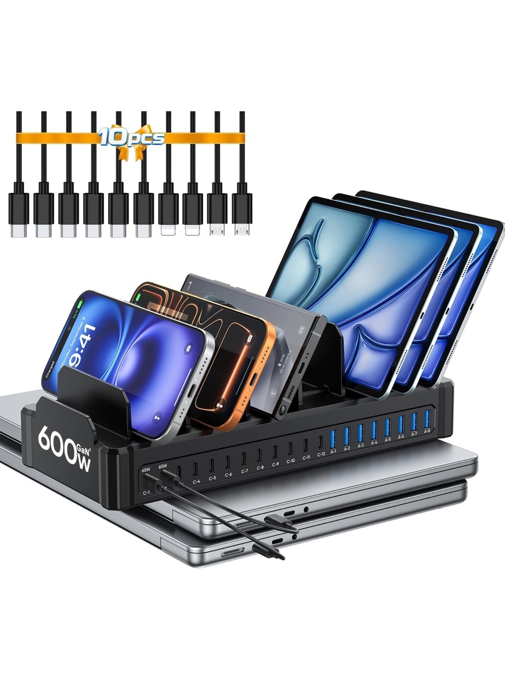 20- Port 600W USB Charging Station for multiple devices dual 65W multi-device